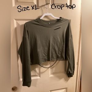 Khaki Green Ripped Crop top